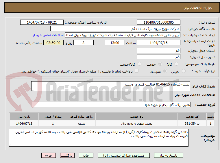 تصویر کوچک آگهی بسته شماره 15-04-81 فعالیت کلید در دست