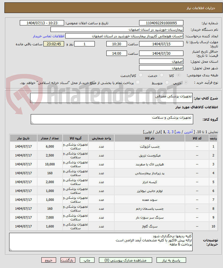 تصویر کوچک آگهی تجهیزات پزشکی مصرفی