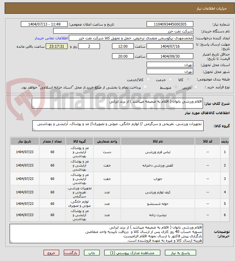 تصویر کوچک آگهی اقلام ورزشی بانوان ( اقلام به ضمیمه میباشد ) از برند ایرانی