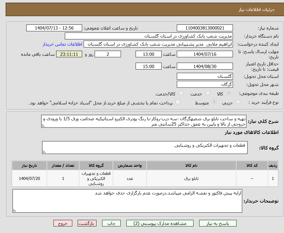 تصویر کوچک آگهی تهیه و ساحت تابلو برق شعبهگرگان -سه درب-روکار-با رنگ پودری الکترو استاتیکبه ضحامت ورق 1/5 با ورودی و حروجی از بالا و پایین به عمق حداکثر 25سانتی متر