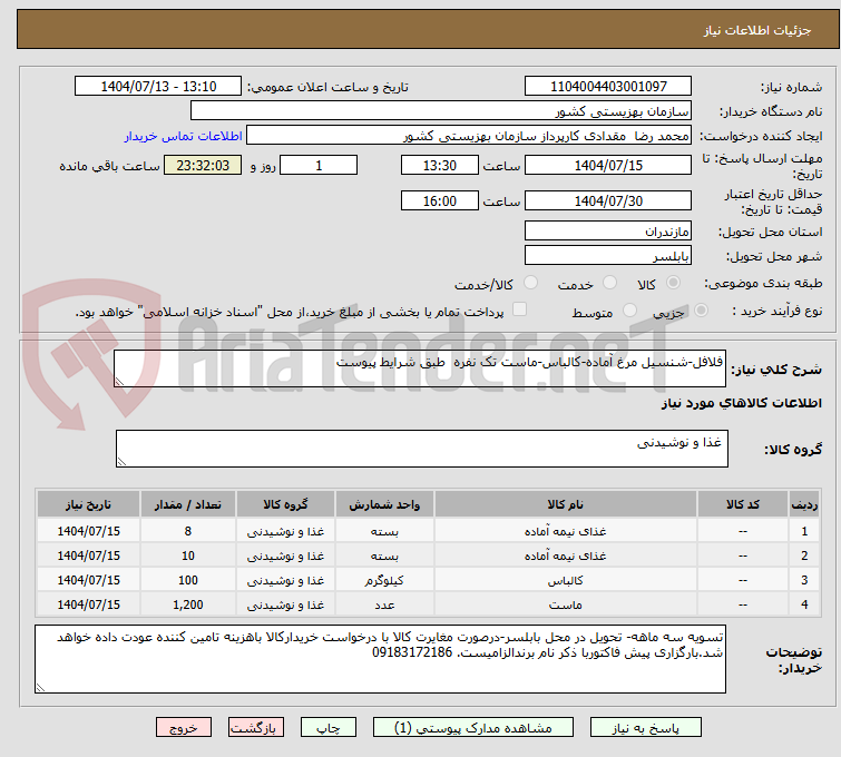 تصویر کوچک آگهی فلافل-شنسیل مرغ آماده-کالباس-ماست تک نفره طبق شرایط پیوست