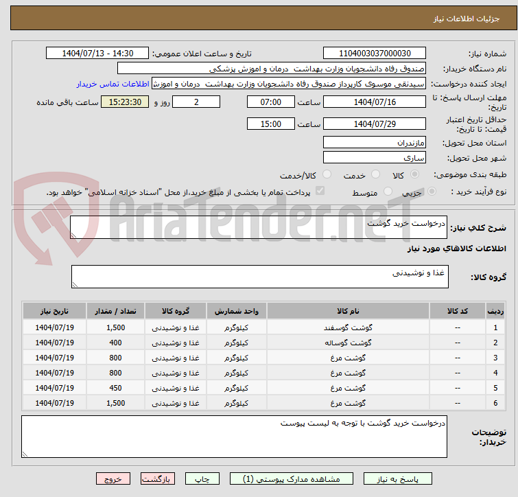 تصویر کوچک آگهی درخواست خرید گوشت