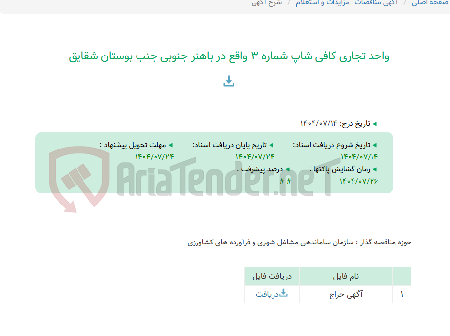 تصویر کوچک آگهی واحد تجاری کافی شاپ شماره 3 واقع در باهنر جنوبی جنب بوستان شقایق
