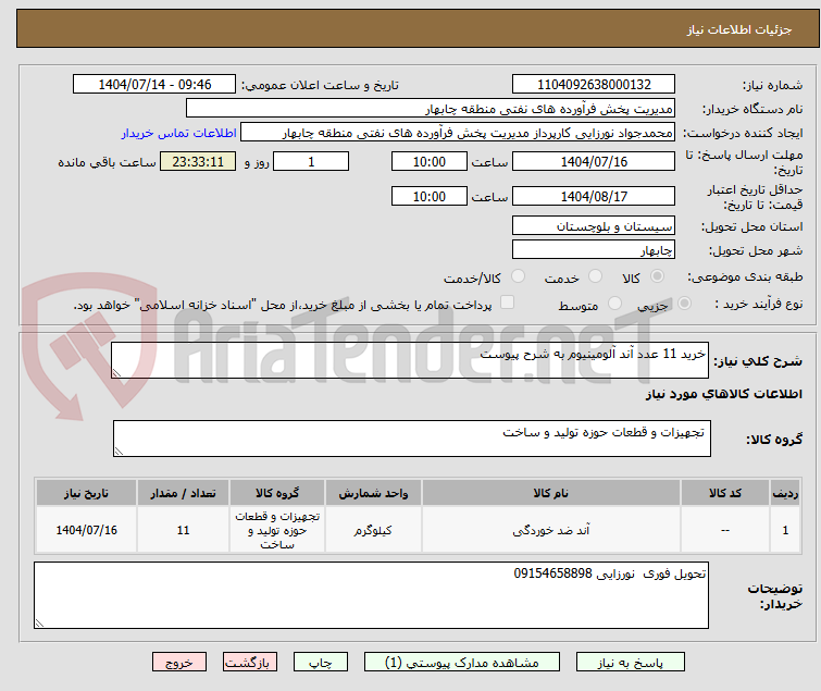 تصویر کوچک آگهی خرید 11 عدد آند آلومینیوم به شرح پیوست