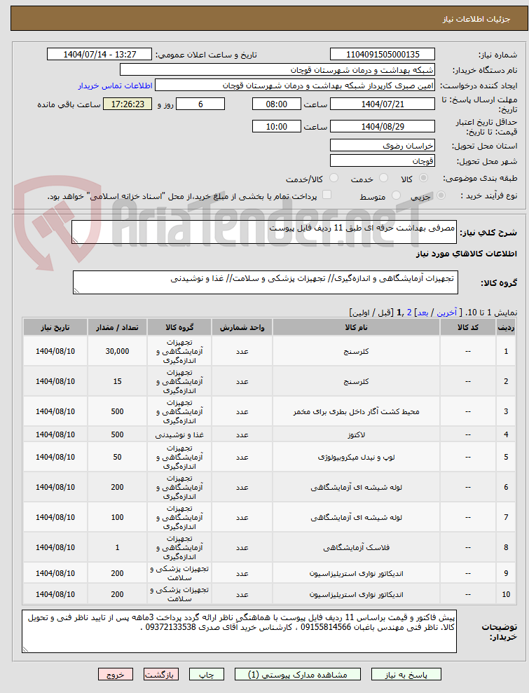 تصویر کوچک آگهی مصرفی بهداشت حرفه ای طبق 11 ردیف فایل پیوست