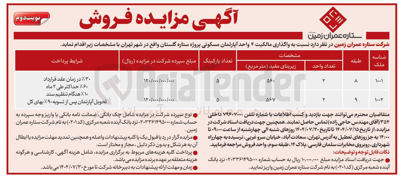 تصویر کوچک آگهی واگذاری مالکیت ۴ واحد آپارتمان مسکونی