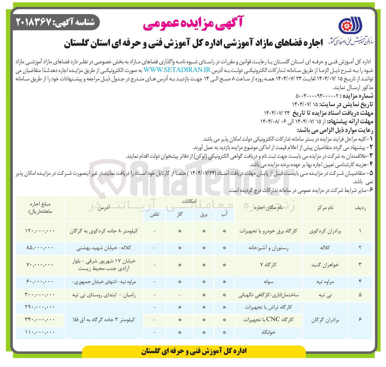 تصویر کوچک آگهی واگذاری فضاهای مازاد آموزشی مازاد خود
