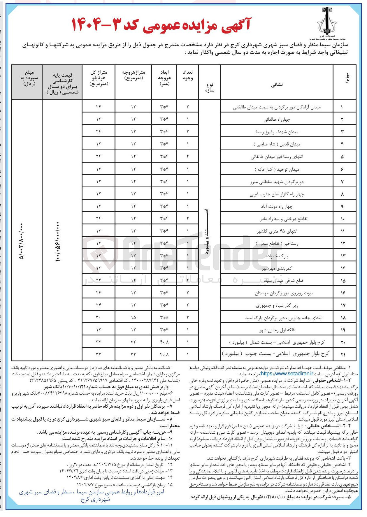 تصویر کوچک آگهی واگذاری تابلو تبلیغاتی
