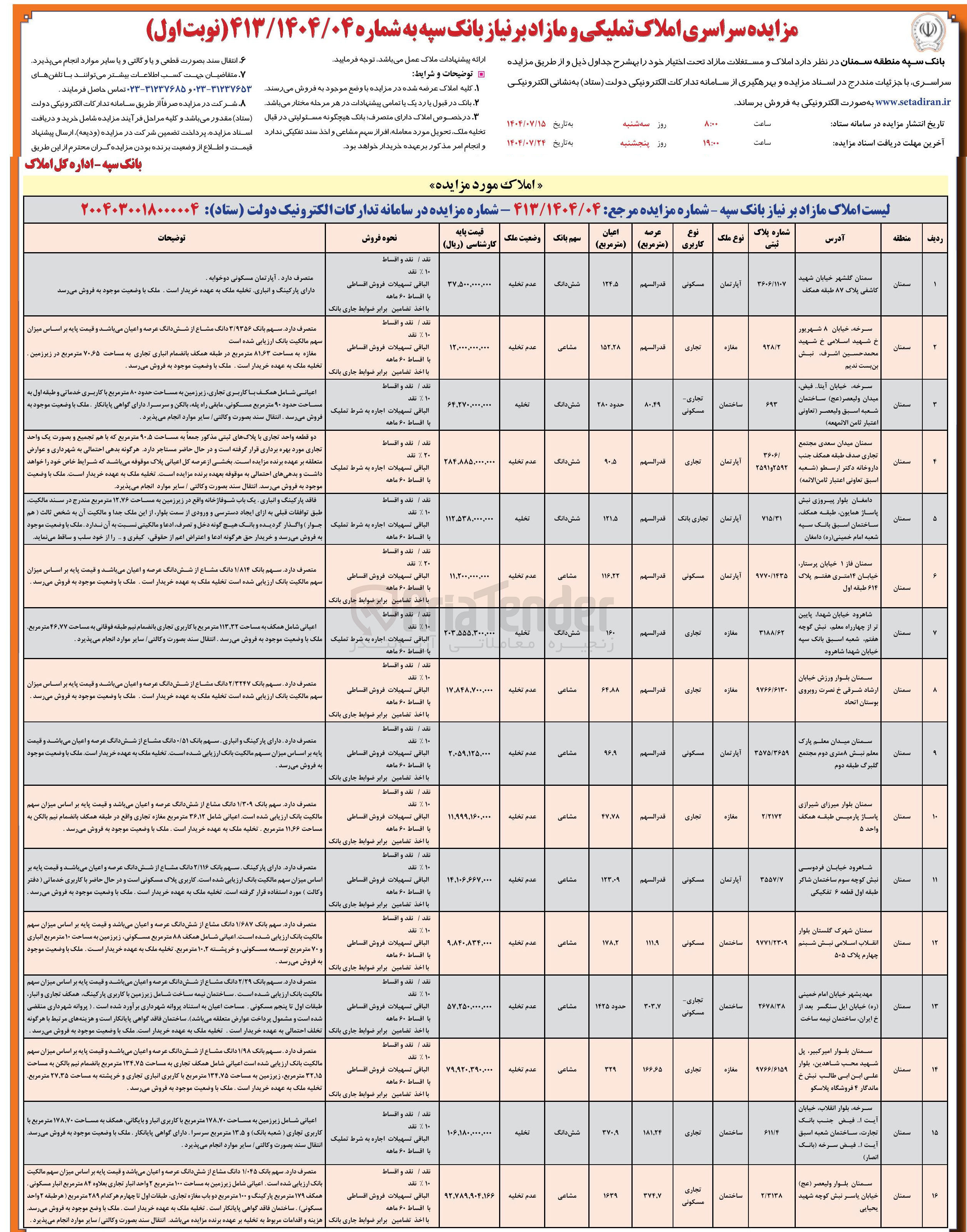 تصویر کوچک آگهی فروش املاک و مستغلات در 16 ردیف با کاربری تجاری -مغازه-مسکونی و....