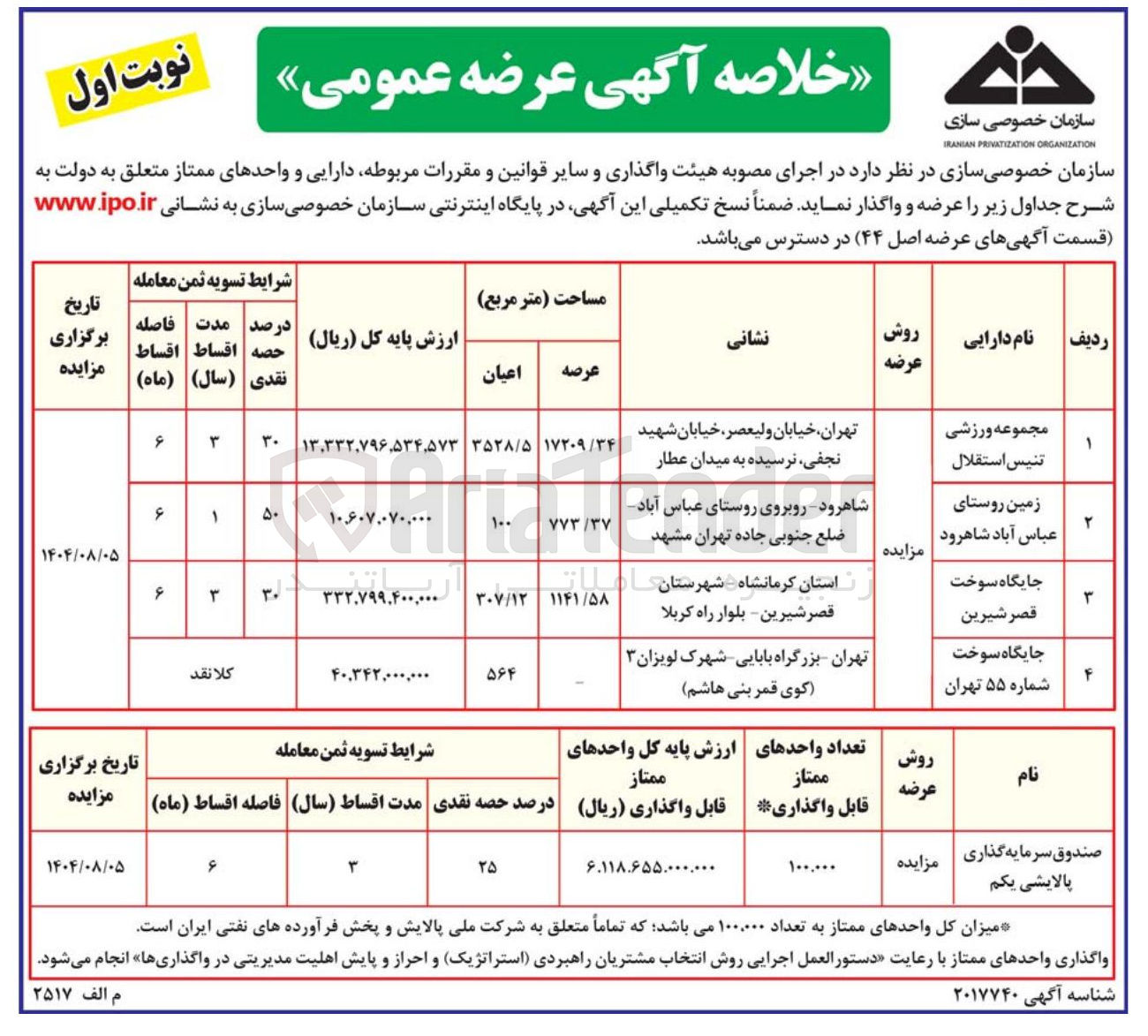 تصویر کوچک آگهی واگذاری سهام صندوق سرمایه گذاری پالایشی یکم