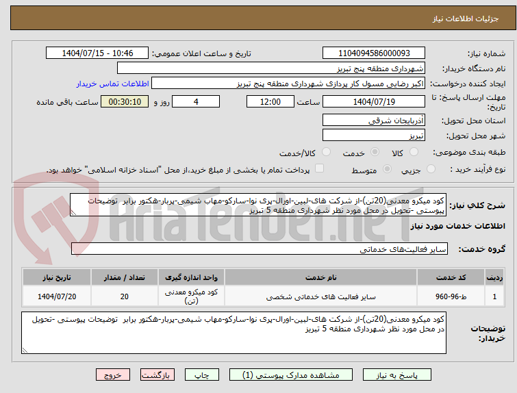 تصویر کوچک آگهی کود میکرو معدنی(20تن)-از شرکت های-لبین-اورال-پری نوا-سارکو-مهاب شیمی-پربار-هکتور برابر توضیحات پیوستی -تحویل در محل مورد نظر شهرداری منطقه 5 تبریز