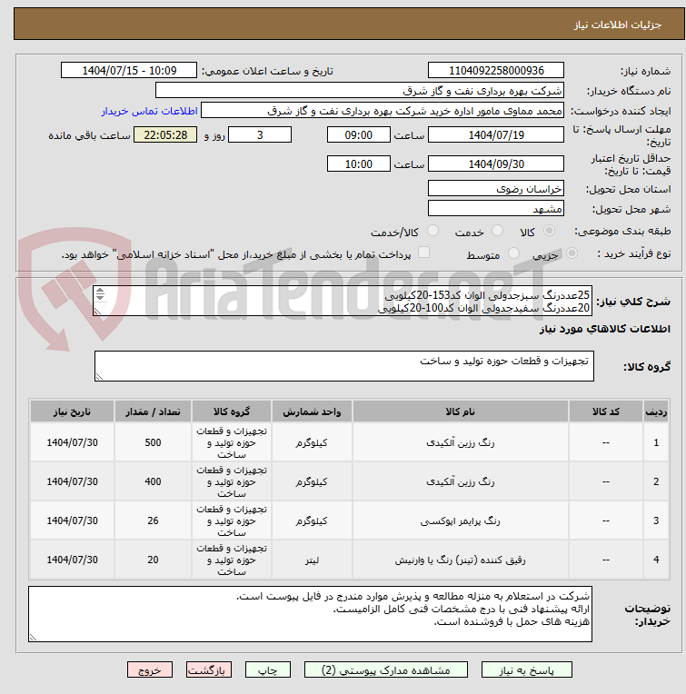 تصویر کوچک آگهی 25عددرنگ سبزجدولی الوان کد153-20کیلویی
20عددرنگ سفیدجدولی الوان کد100-20کیلویی
26کیلورنگ اپوکسی گلس فلیک باهاردنر- مشخصات پیوست
20لیترتینراپوکسی