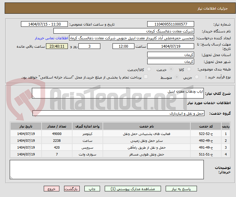 تصویر کوچک آگهی ایاب وذهاب معدن ابنیل