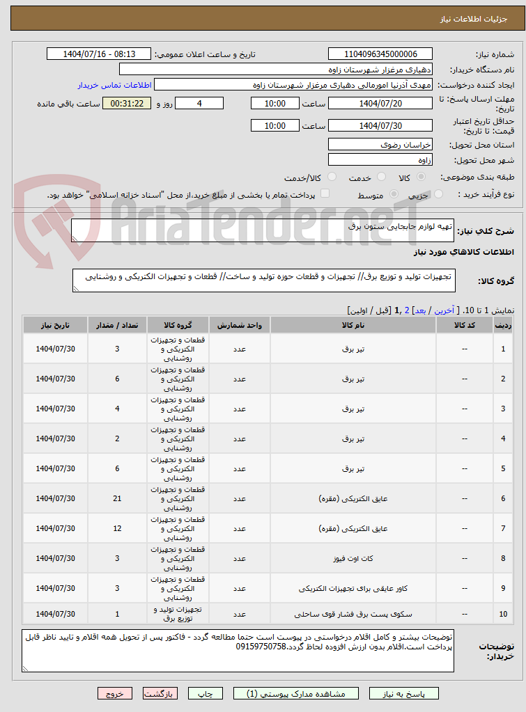 تصویر کوچک آگهی تهیه لوازم جابجایی ستون برق 