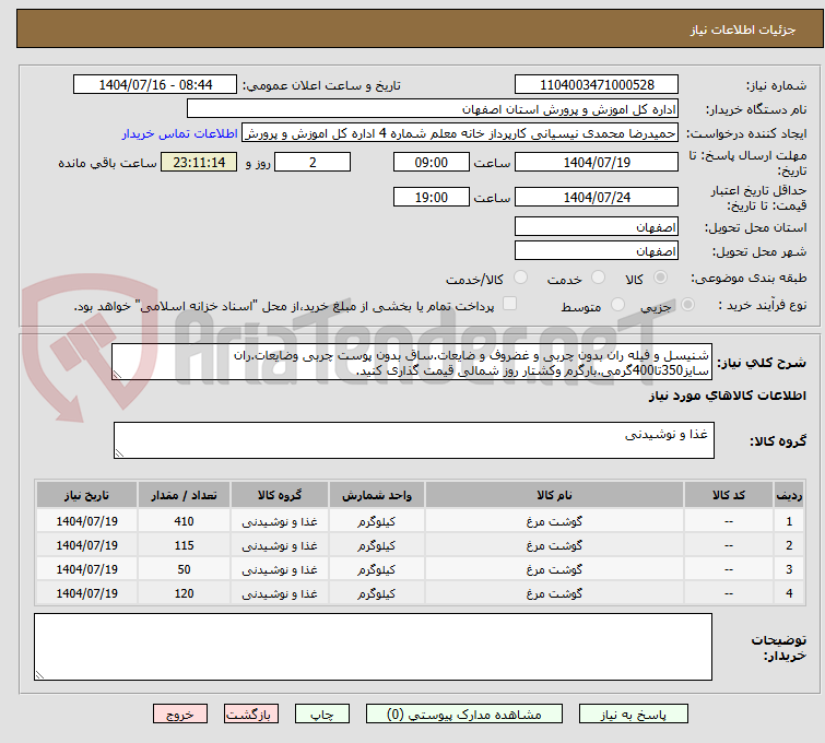 تصویر کوچک آگهی شنیسل و فیله ران بدون چربی و غضروف و ضایعات.ساق بدون پوست چربی وضایعات.ران سایز350تا400گرمی.بارگرم وکشتار روز شمالی قیمت گذاری کنید.