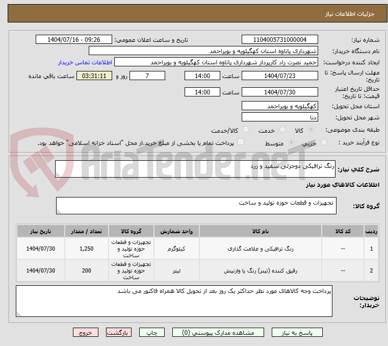 تصویر کوچک آگهی رنگ ترافیکی دوجزئی سفید و زرد