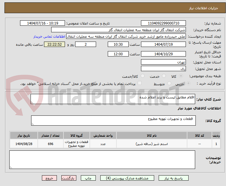 تصویر کوچک آگهی اقلام مطابق لیست و برند اعلام شده