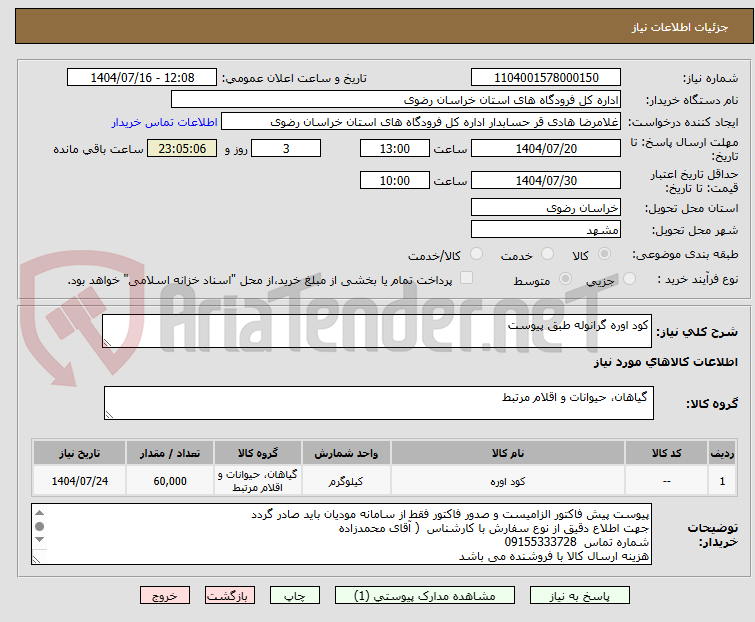 تصویر کوچک آگهی کود اوره گرانوله طبق پیوست
