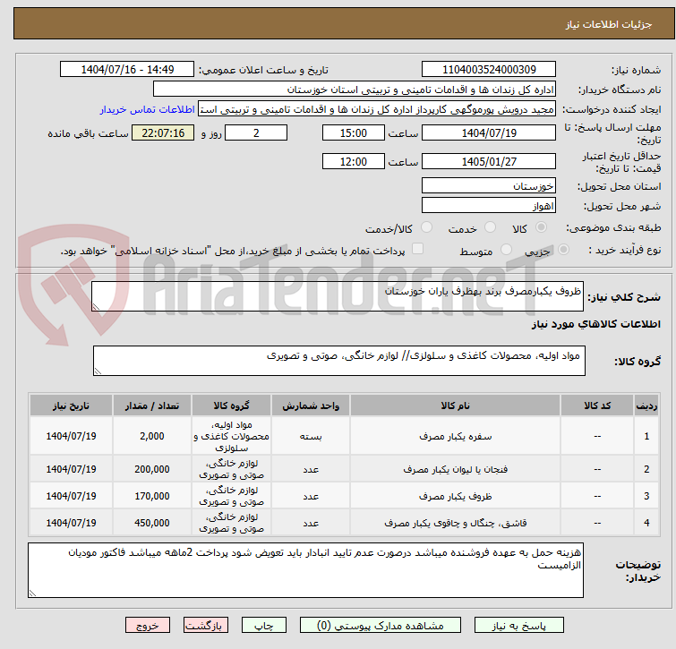 تصویر کوچک آگهی ظروف یکبارمصرف برند بهظرف یاران خوزستان