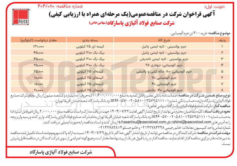 تصویر کوچک آگهی خرید ۳۰۰ تن جرم آلومینایی