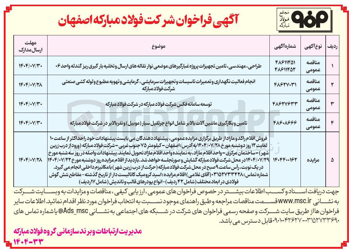 تصویر کوچک آگهی طراحی مهندسی تامین تجهیزات پروژه غبارگیرهای موضعی نوار نقاله های ارسال و تخلیه بارگیری ریز گندله واحد ۰۶