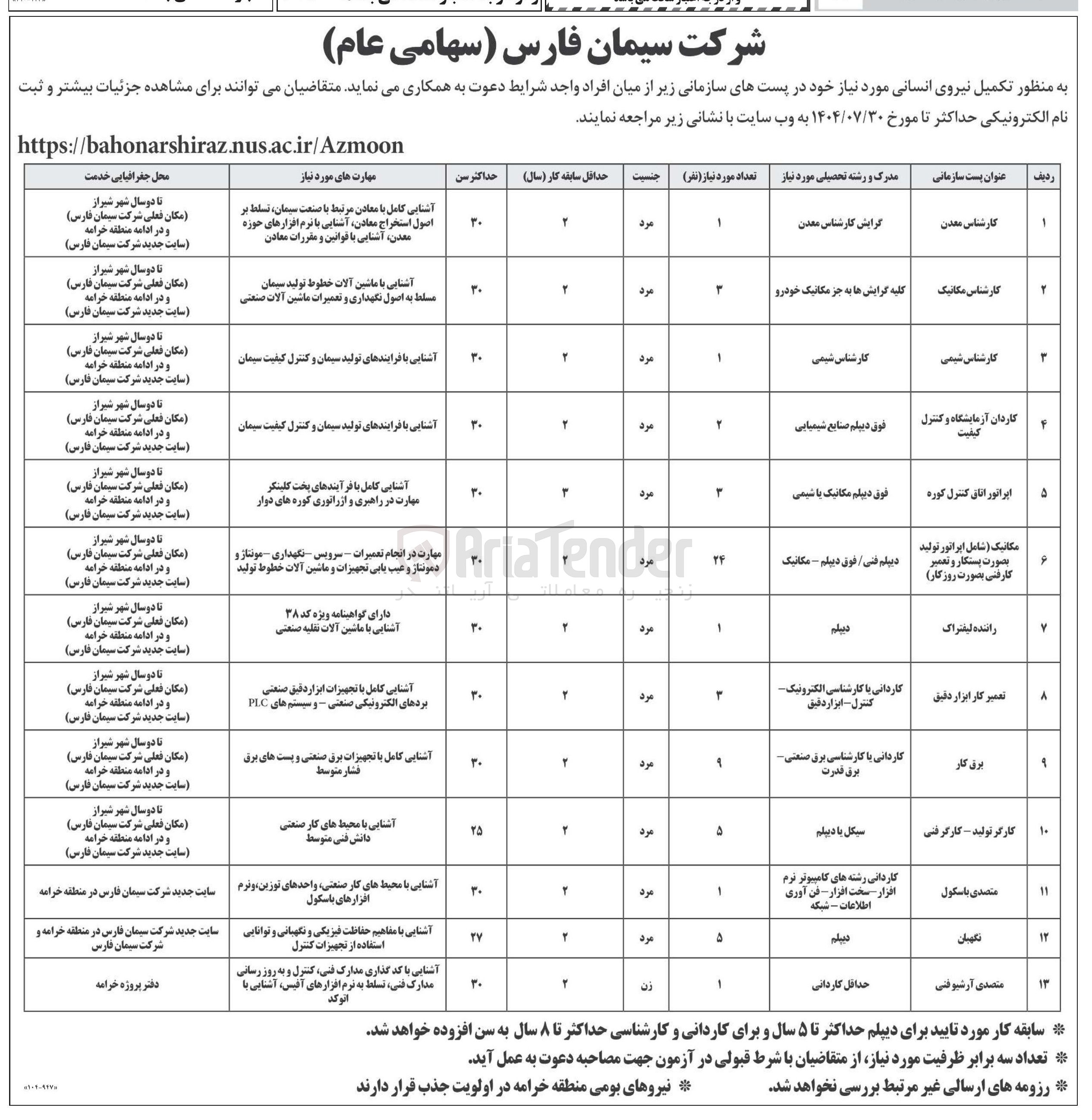 تصویر کوچک آگهی  تکمیل نیروی انسانی