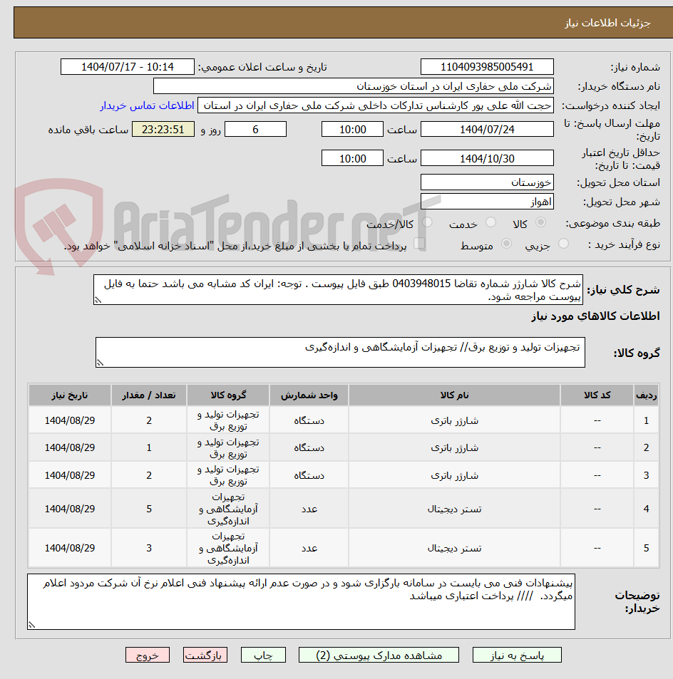 تصویر کوچک آگهی شرح کالا شارژر شماره تقاضا 0403948015 طبق فایل پیوست . توجه: ایران کد مشابه می باشد حتما به فایل پیوست مراجعه شود.