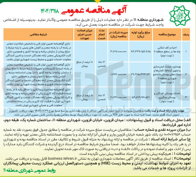 تصویر کوچک آگهی احداث بوستان کودکان و بوستان چنگیزی