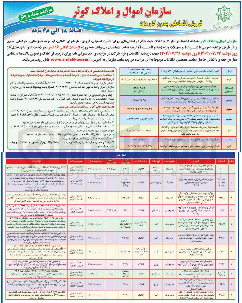 تصویر کوچک آگهی فروش املاک در 11 ردیف با کاربری مسکونی - تجاری - اداری - خدماتی