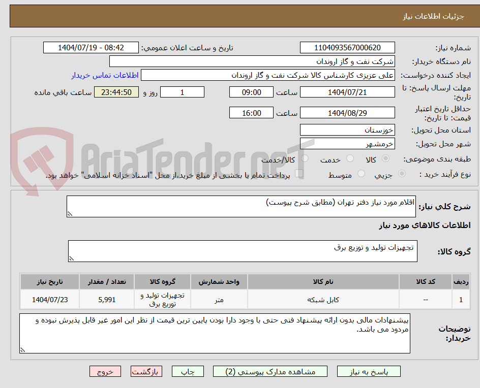 تصویر کوچک آگهی اقلام مورد نیاز دفتر تهران (مطابق شرح پیوست)