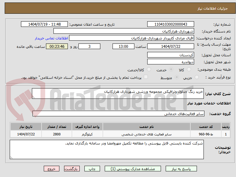تصویر کوچک آگهی خرید رنگ جداول وترافیکی مجموعه ورزشی شهرداری هزارکانیان
