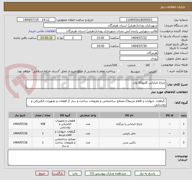 تصویر کوچک آگهی چراغ خیابانی گلنور35 وات