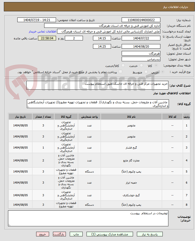 تصویر کوچک آگهی خرید تجهیزات مرکز فنی و حرفه ای جاسک طبق استعلام پیوست
