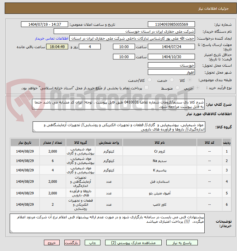 تصویر کوچک آگهی شرح کالا دی سدیم/کرومات شماره تقاضا 0410031 طبق فایل پیوست . توجه: ایران کد مشابه می باشد حتما به فایل پیوست مراجعه شود.