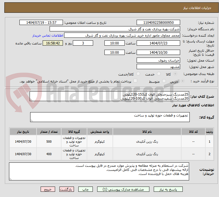 تصویر کوچک آگهی 25عددرنگ سبزجدولی الوان کد153-20کیلویی
20عددرنگ سفیدجدولی الوان کد100-20کیلویی