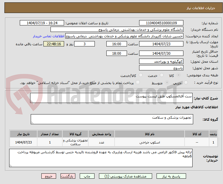 تصویر کوچک آگهی ست آفتالمسکوپ طبق لیست پیوست