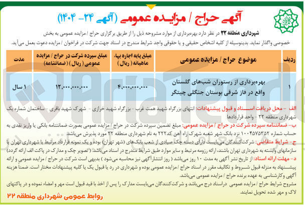 تصویر کوچک آگهی بهره برداری از رستوران شب های گلستان