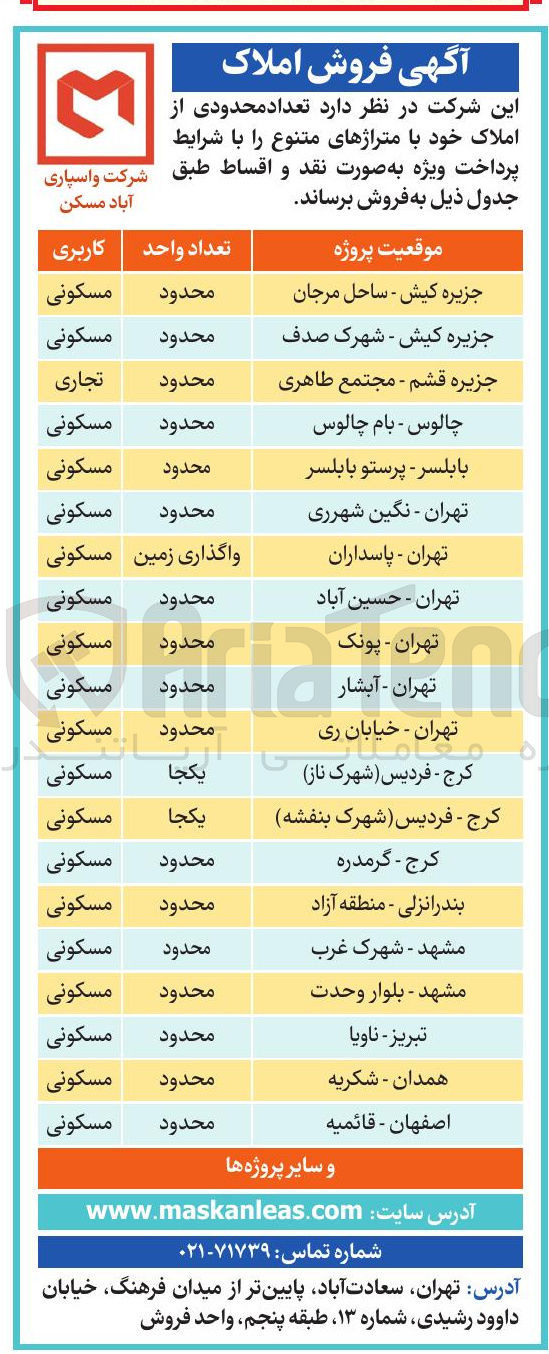 تصویر کوچک آگهی فروش تعداد محدودی از املاک در 20 ردیف با کاربری مسکونی - تجاری