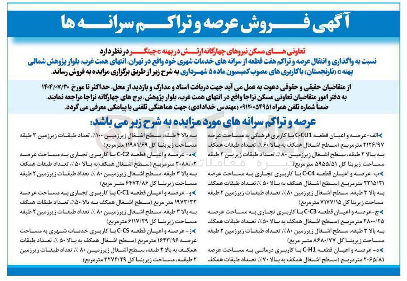 تصویر کوچک آگهی واگذاری و انتقال عرصه و تراکم هفت قطعه از سرانه های خدمات شهری