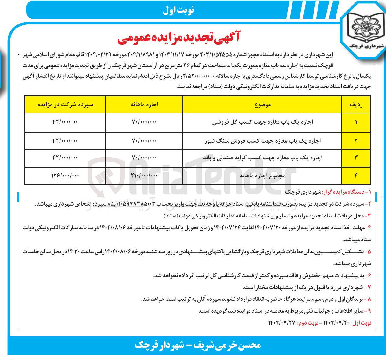 تصویر کوچک آگهی اجاره سه باب مغازه بصورت یکجا به مساحت هر کدام ۳۶ متر مربع