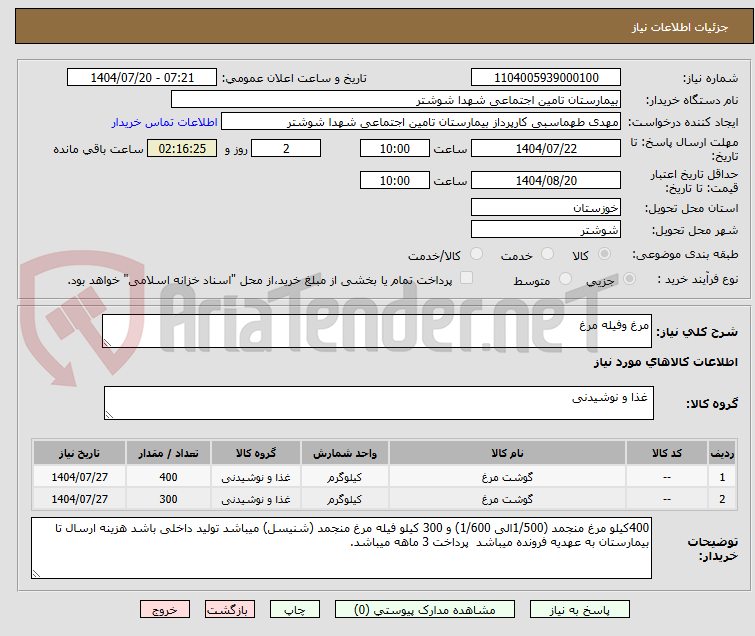 تصویر کوچک آگهی مرغ وفیله مرغ 