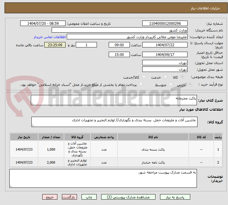 تصویر کوچک آگهی پاکت محرمانه