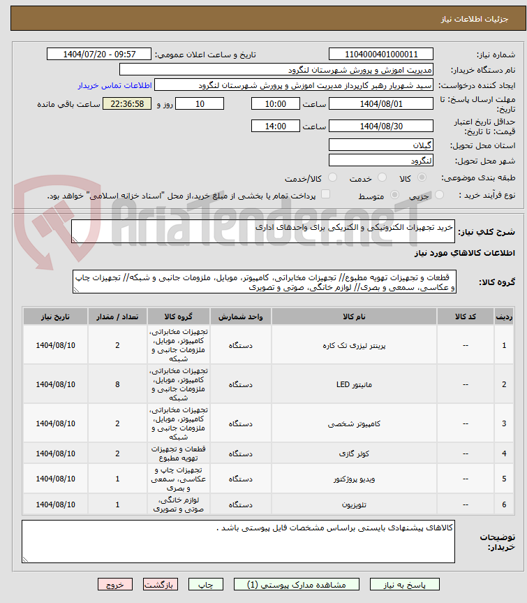 تصویر کوچک آگهی خرید تجهیزات الکترونیکی و الکتریکی برای واحدهای اداری