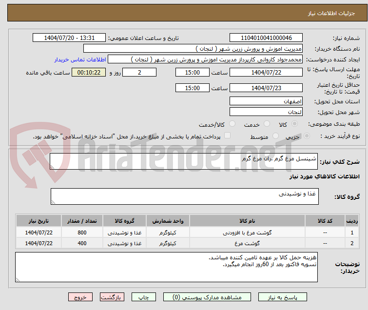 تصویر کوچک آگهی شینسل مرغ گرم .ران مرغ گرم
