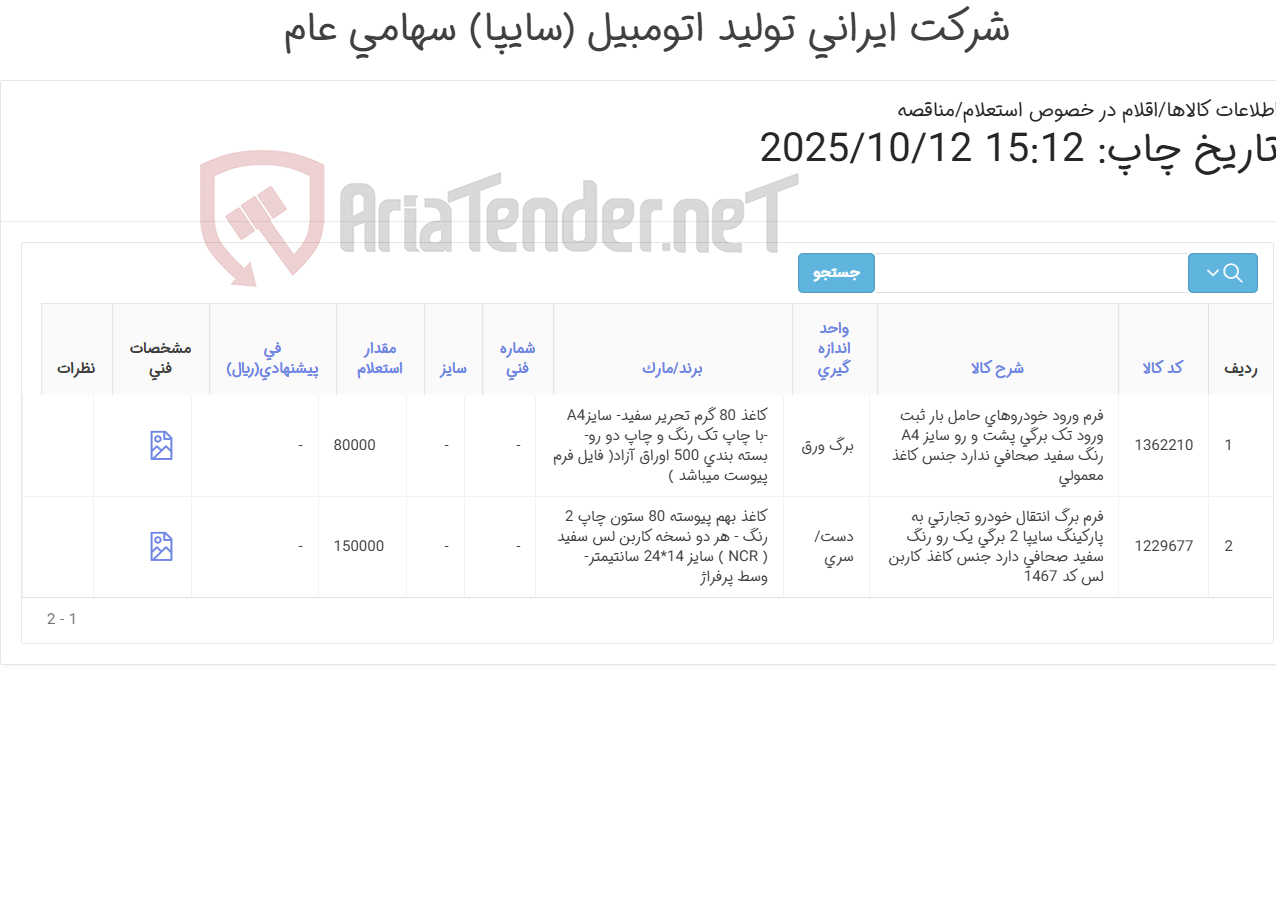 تصویر کوچک آگهی اقلام چاچی اختصاصی سایپا