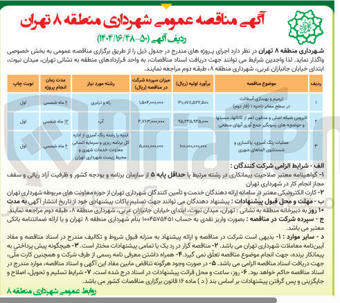 تصویر کوچک آگهی عملیات رنگ آمیزی ، پاکسازی و شستشوی الماهای شهری 
