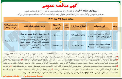 تصویر کوچک آگهی عملیات بهسازی جوی باغچه خیابان 