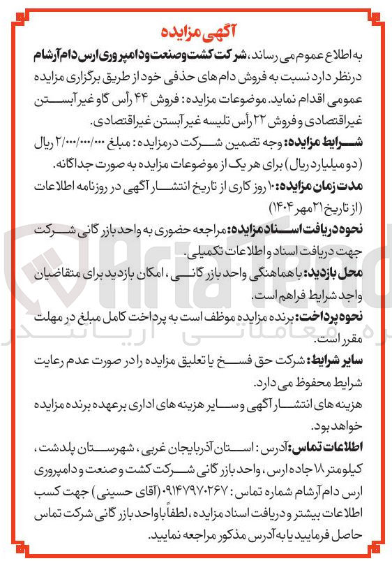 تصویر کوچک آگهی فروش ۴۴ رأس گاو غیر آبستن غیر اقتصادی و فروش ۲۲ رأس تلیسه غیر آبستن غیر اقتصادی 
