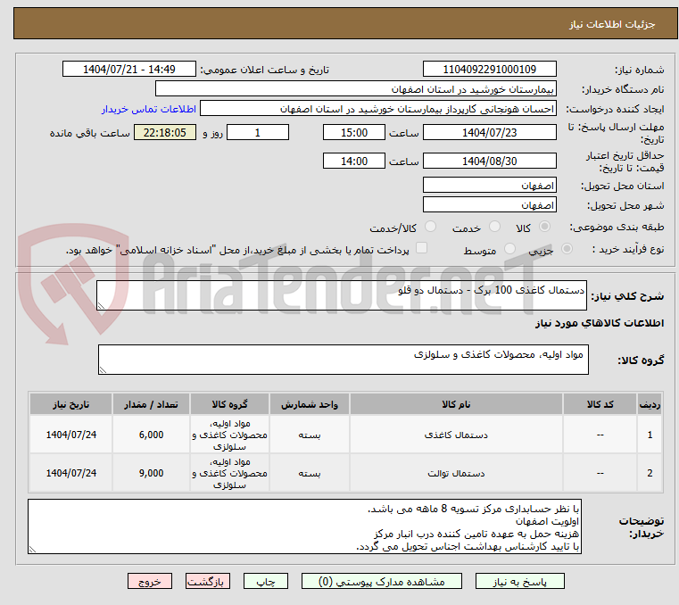 تصویر کوچک آگهی دستمال کاغذی 100 برک - دستمال دو قلو