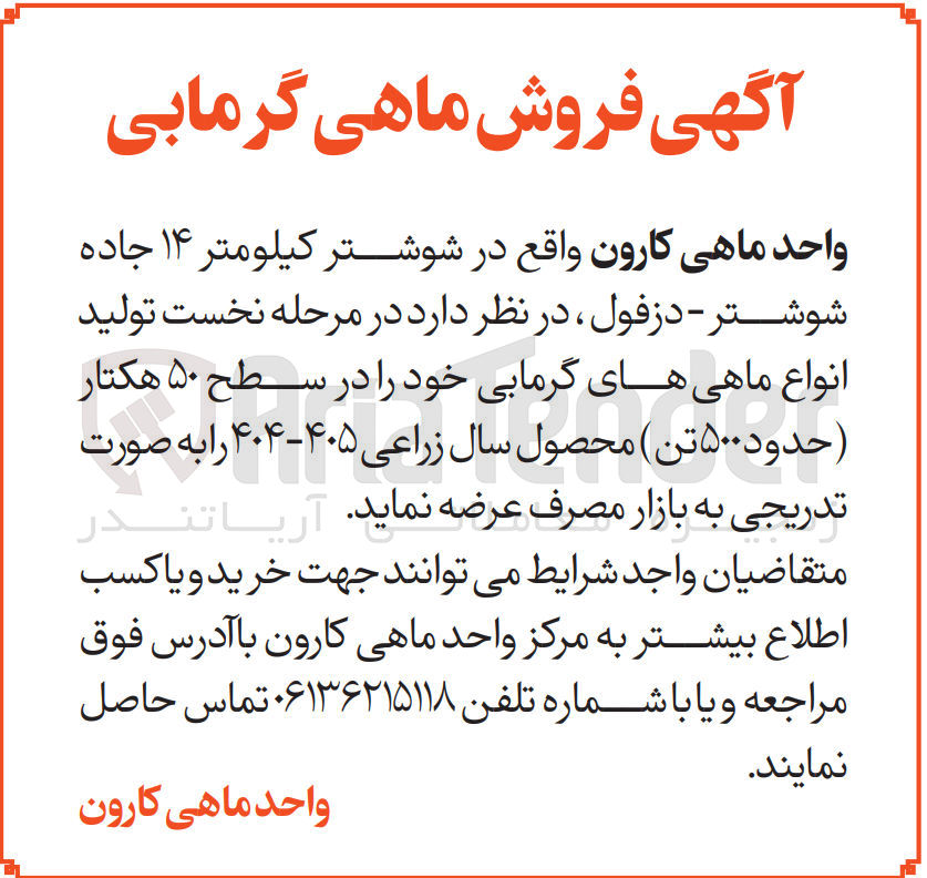 تصویر کوچک آگهی فروش ماهی گرمابی 
